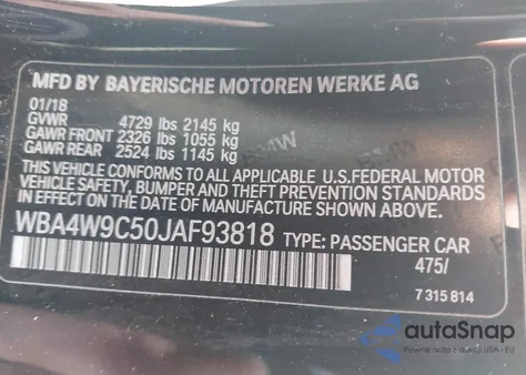 2018 BMW 440I xDrive from USA, damaged, VIN WBA4W9C50JAF93818